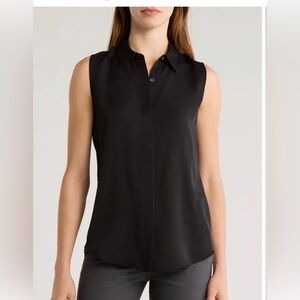 Theory Black Silk Georgette Sleeveless Button-Up Shirt, L